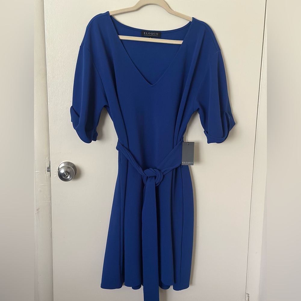 Eloquii Blue Sheath Dress with Tie Front
